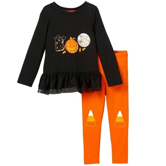 Girl's 12M Halloween Outfit Peplum Top & Candy Corn Leggings - Picture 2 of 8